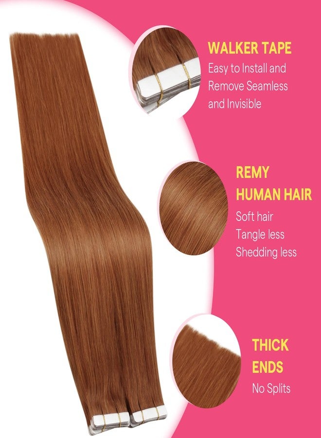 Ve Sunny Tape in Hair Extensions Real Human Hair Invisible Remy Human Hair Straight Tape Ins Double Sided Copper Red 22 inch 20Pcs 50G - Image 2